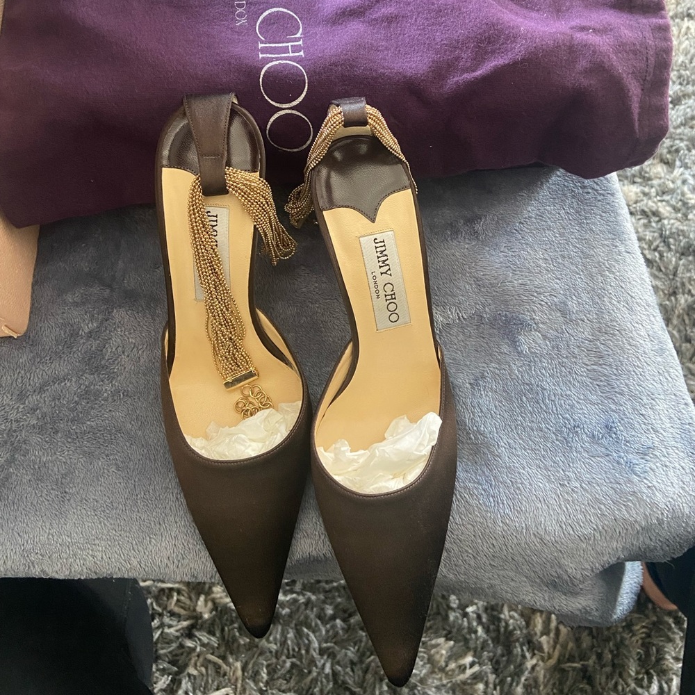 One time worn Jimmy Choo gold ankle strap heel